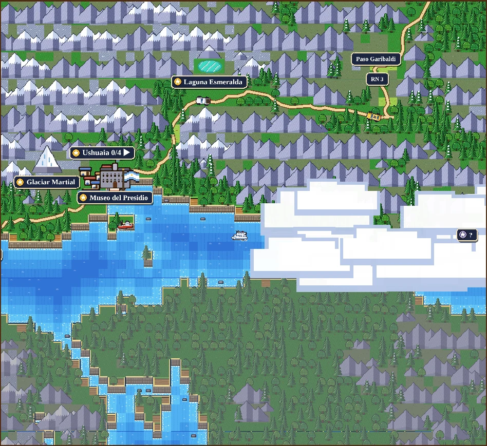Ushuaia y el canal Beagle en el mapa del juego